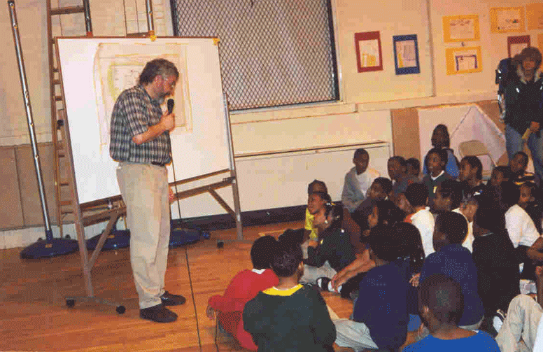 The Leathers Architect meeting with the local children.